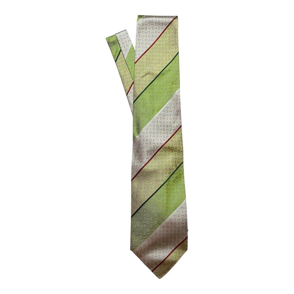VERSACE Current Green and Yellow  Silk Tie ITALY 58"/ 3.4"